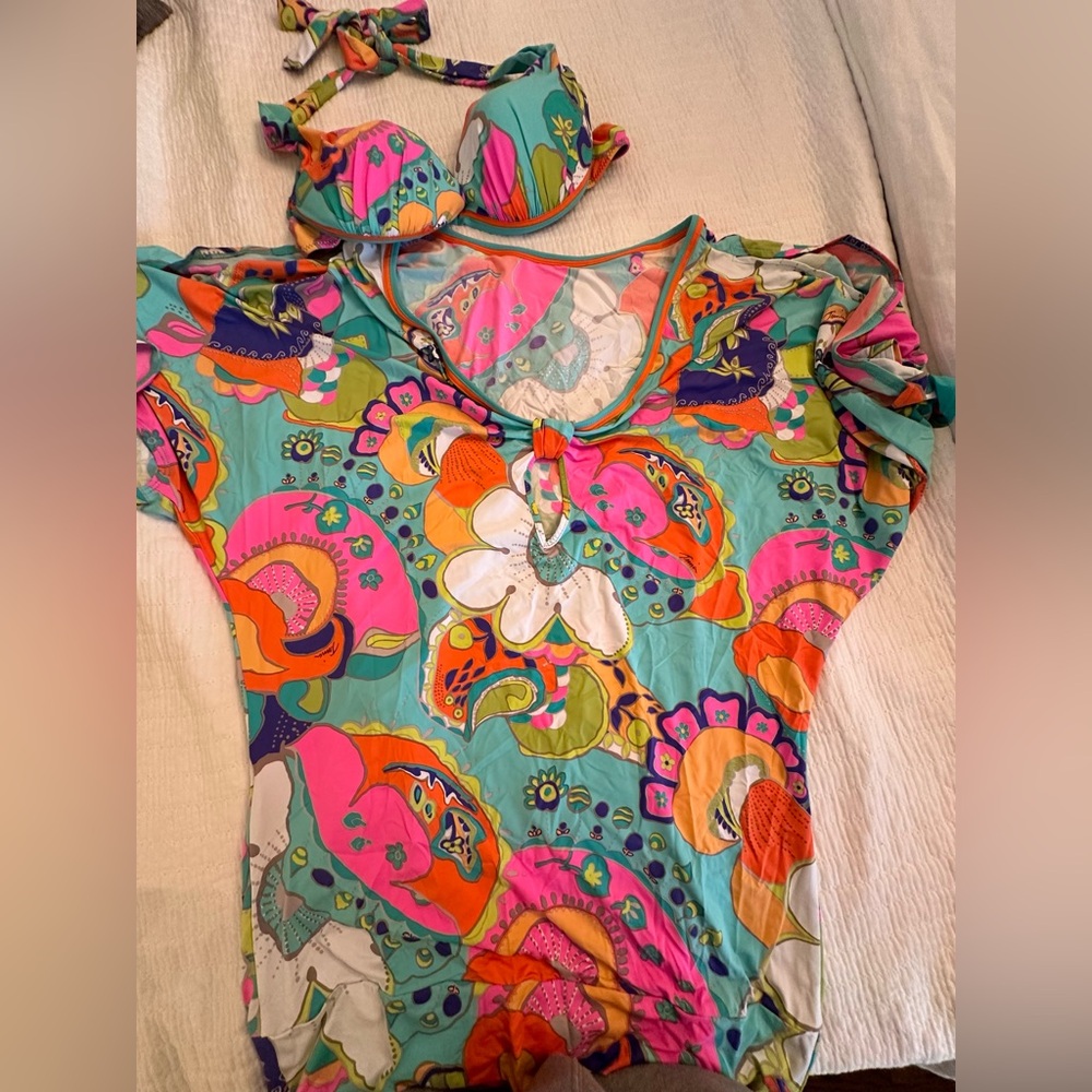 Trina Turk coverup and swimsuit top. Coverup OS. Top is L